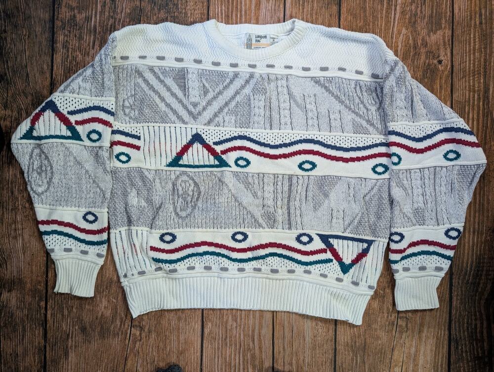 Vintage London Fog Coogi Style Geometric Made In USA Sweater Sz. XL Grandpacore